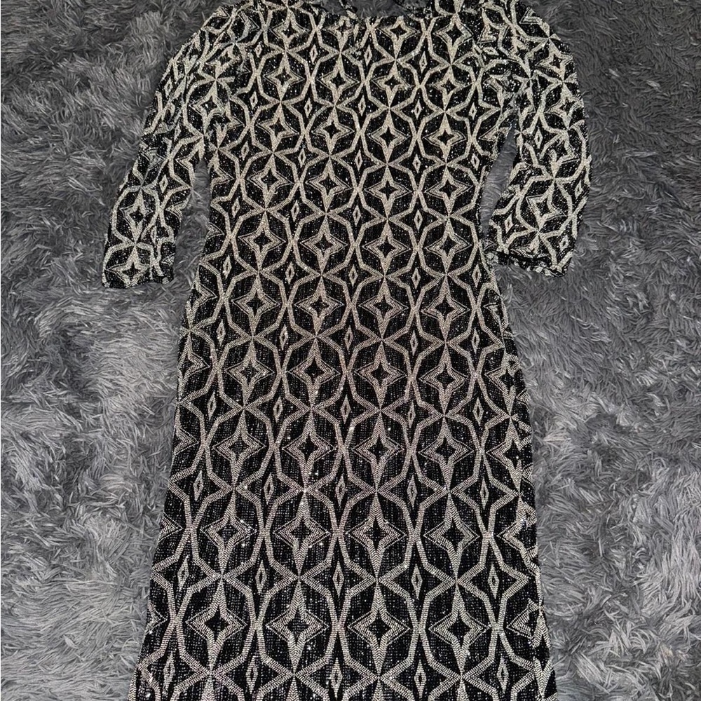 Elegant Black and Silver Patterned Dress